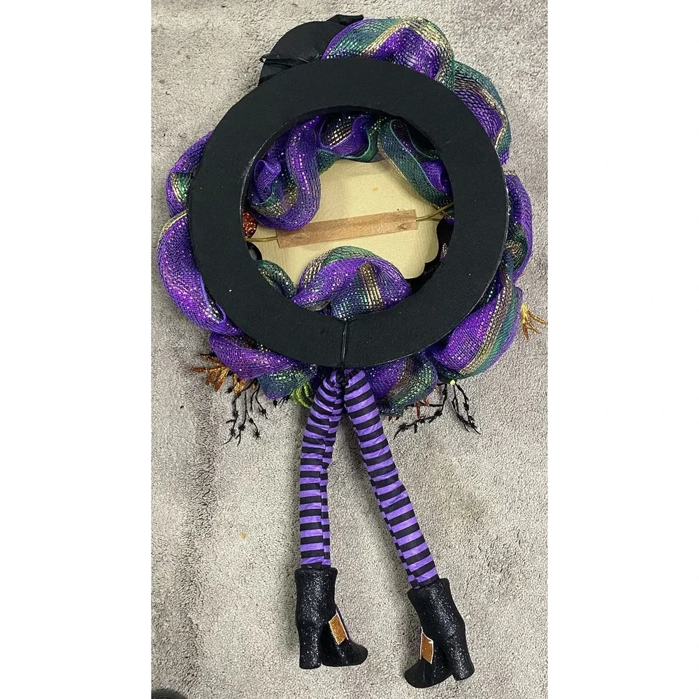 Halloween Decorative Wreath With Witch Legs Purple/Black&Orange 36